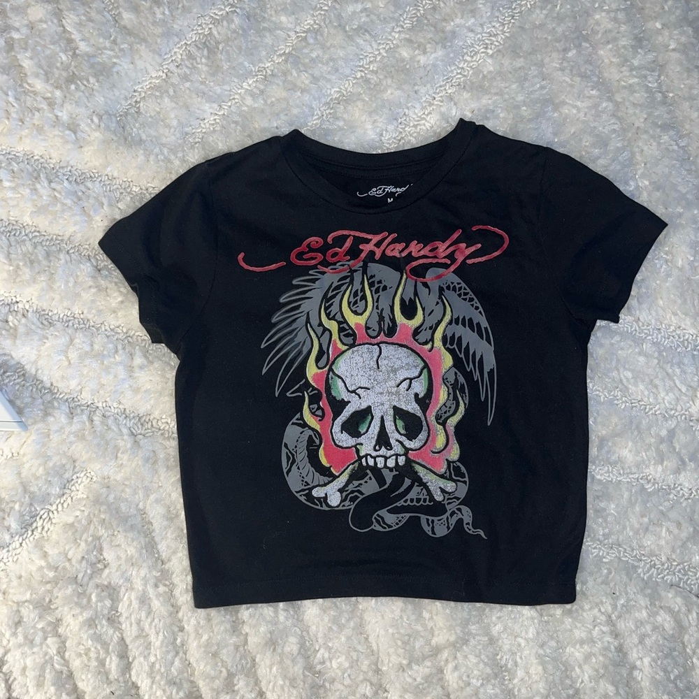 Ed Hardy T-Shirt with Skull and Flames Design